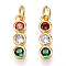 Brass Micro Pave Colorful Cubic Zirconia Pendants, with Jump Ring, Round, Real 18K Gold Plated, 12.5x3.5x2mm, Hole: 2.4mm