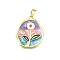 Brass Micro Pave Cubic Zirconia Pendants, with Enamel, Flower, Long-Lasting Plated, Lead Free & Cadmium Free, Real 18K Gold Plated, Rack Plating, Oval, 22x19x2mm, Hole: 4.5x2.5mm