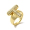 Letter Brass Micro Pave Clear Cubic Zirconia Open Cuff Ring for Women, Real 18K Gold Plated, Letter T, 19.5x18.5mm, US Size 6(16.5mm)