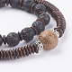 Two Loops Wenge Wood Beads Wrap Bracelets BJEW-F287-01H-2