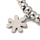 304 braccialetto con ciondolo fiocco di neve in acciaio inossidabile con 201 perline tonde in acciaio inossidabile da donna BJEW-B057-19P-3