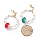 Orecchini a bottone pendenti con anello di perle di conchiglia e vetro colorato EJEW-TA00095-4