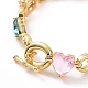 Bracelet chaîne à maillons coeur & rectangle & larme avec zircone cubique colorée BJEW-B068-02-3