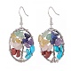 Natural & Synthetic Mixed Gemstone Chips Oval with Tree of Life Dangle Earrings EJEW-JE04880-02-1