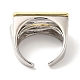 Двухцветное латунное прямоугольное открытое кольцо-манжета для женщин с покрытием стойки RJEW-A016-02P-2