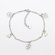 Valentine's Gift 304 Stainless Steel Chain Rose and Heart Charm Bracelets BJEW-L406-05-1