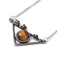 Natural Tiger Eye Triangle with Flower Pendant Necklace NJEW-P274-01AS-01-3