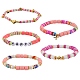 5 pièces 5 style heureux disque & colonne perles ensembles de bracelets extensibles pour adolescente femmes sgBJEW-SZ0001-77A-1