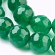 天然石マレーシアジェイドビーズ連売り  染め  多面カット  ラウンド  濃い緑  12mm  穴：1.2mm  約32個/連  14.9インチ X-G-K288-12mm-11-3