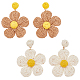 ANATTASOUL 2 Pairs 2 Colors Raffia Grass Paper Flower Dangle Stud Earrings EJEW-AN0001-47-1