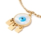 Shell Flat Round with Evil Eye Pendant Necklace with 304 Stainless Steel Curb Chains for Women NJEW-P262-03G-1
