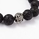 Bracelets extensibles à breloques en perles de lave avec croix et cœur BJEW-D322-01-2