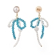 Shell Pearl & Glass Bowknot with Heart Dangle Stud Earrings EJEW-TA00146-2