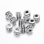 Tibetan Style Alloy Beads, Lead Free & Cadmium Free, Column, Antique Silver, about 6mm in diameter, 4.5mm thick, hole: 2.5mm