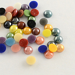 Cabochon in vetro opaco con perle perlato, mezzo tondo/cupola, colore misto, 7.5~8x3~4mm