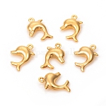 304 Stainless Steel Charms, Dolphin, Golden, 14.5x10.5x3.5mm, Hole: 1mm