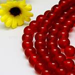 Chapelets de perles en jade de Malaisie naturelle, perles rondes teints, rouge, 8mm, Trou: 1mm, Environ 48 pcs/chapelet, 15 pouce