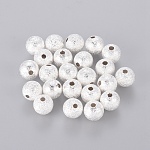 Brass Textured Beads, Cadmium Free & Lead Free, Round, Silver Color Plated, 8mm, Hole: 1.5~2mm