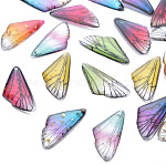 Pendentifs en résine transparente, une feuille d'or, aile d'insectes, couleur mixte, 24.5x11.5x2mm, Trou: 1mm
