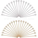 PandaHall Elite about 160pcs Silver And Golden Color 40mm Long 304 Stainless Steel Eye Pin For Jewellery Making, Hole: 2mm
