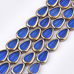 Chapelets de perles en verre électroplaqué, bord plaqué, larme, bleu, 16.5x11.5x5mm, Trou: 1mm, Environ 20 pcs/chapelet, 12.9 pouce