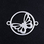 201 Verbindungsstecker aus Edelstahl, Kreis mit Schmetterling, Edelstahl Farbe, 19.5x15x1 mm, Bohrung: 1.4 mm