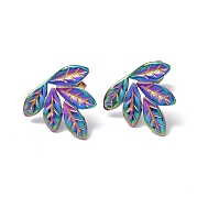 Ion Plating(IP) 304 Stainless Steel Leaf Stud Earrings for Women EJEW-F300-13MC