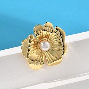 Цветочные латунные кольца для женщин RJEW-S622-06G