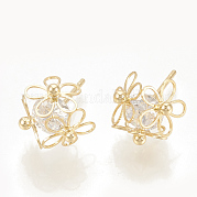 Brass Cubic Zirconia Stud Earrings KK-T029-16G