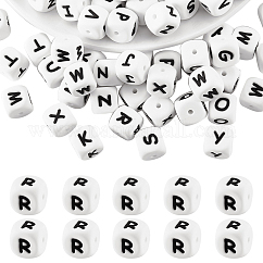 20 pz cubo bianco lettera perline di silicone 12x12x12mm dadi quadrati alfabeto perline con 2mm foro distanziatore lettera allentata perline per collana braccialetto creazione di gioielli, letter.r, 12mm, Foro: 2 mm