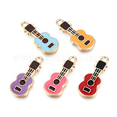 Colgantes de aleación de zinc ecológicos, con esmalte, Sin cadmio y níque y plomo, forma de guitarra, la luz de oro, color mezclado, 23x9x2mm, agujero: 2 mm