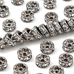 Abalorios de latón Diamante de imitación espaciador, sin plomo y cadmio, aaa grado, brida recta, gunmetal, rerondana plana, cristal, 8x3.8mm, agujero: 1.5 mm