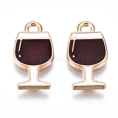 Colgantes de esmalte de aleación ecológicos, sin cadmio, plomo, níquel, copa, la luz de oro, de color rojo oscuro, 17x9x1.2mm, agujero: 1.6 mm