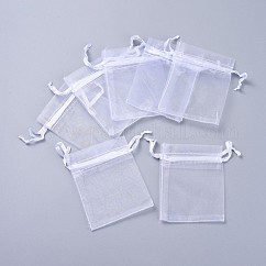 Sacs de gaze perlée, pochettes en organza pour pot-pourri, blanc, 9x7 cm