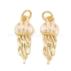 Ciondoli smaltato in ottone, ciondoli di meduse, con anello di salto, vero placcato oro 18k, 21x8x2.7mm, Foro: 3.4 mm