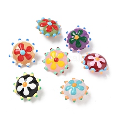 Pintura para hornear cuentas de esmalte de vidrio, flor llena de baches, color mezclado, 19~19.5x10.5mm, agujero: 1.4 mm