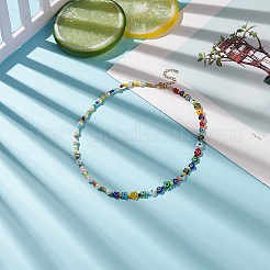 Natürliche Perle & Millefiori & Saatglasperlenkette für Frauen&nbsp;NJEW-JN04161