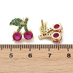 Orecchini a bottone in ottone ciliegia con micro pavé di zirconi cubici&nbsp;EJEW-F895-26A-G