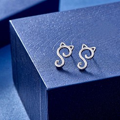 925 simpatico orecchini a bottone con gattino in argento sterling placcato rodio da donna&nbsp;JE934A