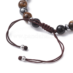 Natürliche Tigerauge- und Obsidian-Armbänder mit runden und kreuzgeflochtenen Messingperlen&nbsp;BJEW-JB09704-01