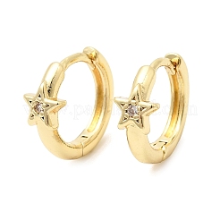 Orecchini a cerchio con micro pavé di zirconi cubici trasparenti in ottone a forma di stella per donna&nbsp;EJEW-G460-05G