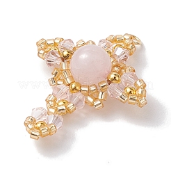 Pendenti con perline di quarzo rosa naturale e vetro e ottone&nbsp;PALLOY-MZ00266-03