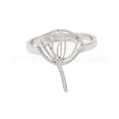 Anillo ajustable de loto hueco de acero inoxidable 304 que no se deslustra&nbsp;RJEW-L107-021P