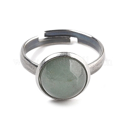 Halbrunde natürliche grüne Aventurin Fingerringe&nbsp;RJEW-M062-01P-40