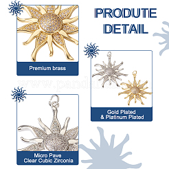 2 pièces 2 couleurs laiton micro pavé pendentifs en zircone cubique claire&nbsp;ZIRC-PJ0001-09