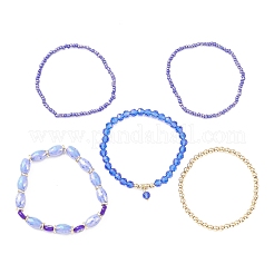5 set di braccialetti elastici per occhi diabolici in vetro e lampwork in 5 stili&nbsp;BJEW-JB09619-05