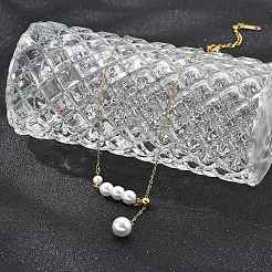 Ionenplattierung (IP) 304 Edelstahl & weiße Kunststoffperle runder Lariat-Anhänger Halsketten für Frauen&nbsp;NJEW-P320-18G
