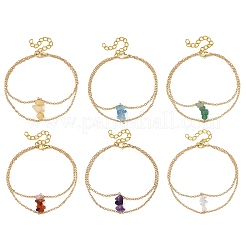 Bracciali a doppio strato da donna con catene in ottone e perline di pietre preziose naturali.&nbsp;BJEW-JB14134