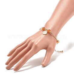 Bracelet à breloques pièce de monnaie en laiton avec aventurine rouge naturelle&nbsp;BJEW-TA00116-04