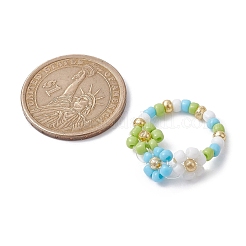3 Stück 3-farbige Glasperlen-Stretchring-Sets. Blumen-Stapelringe&nbsp;RJEW-JR00617
